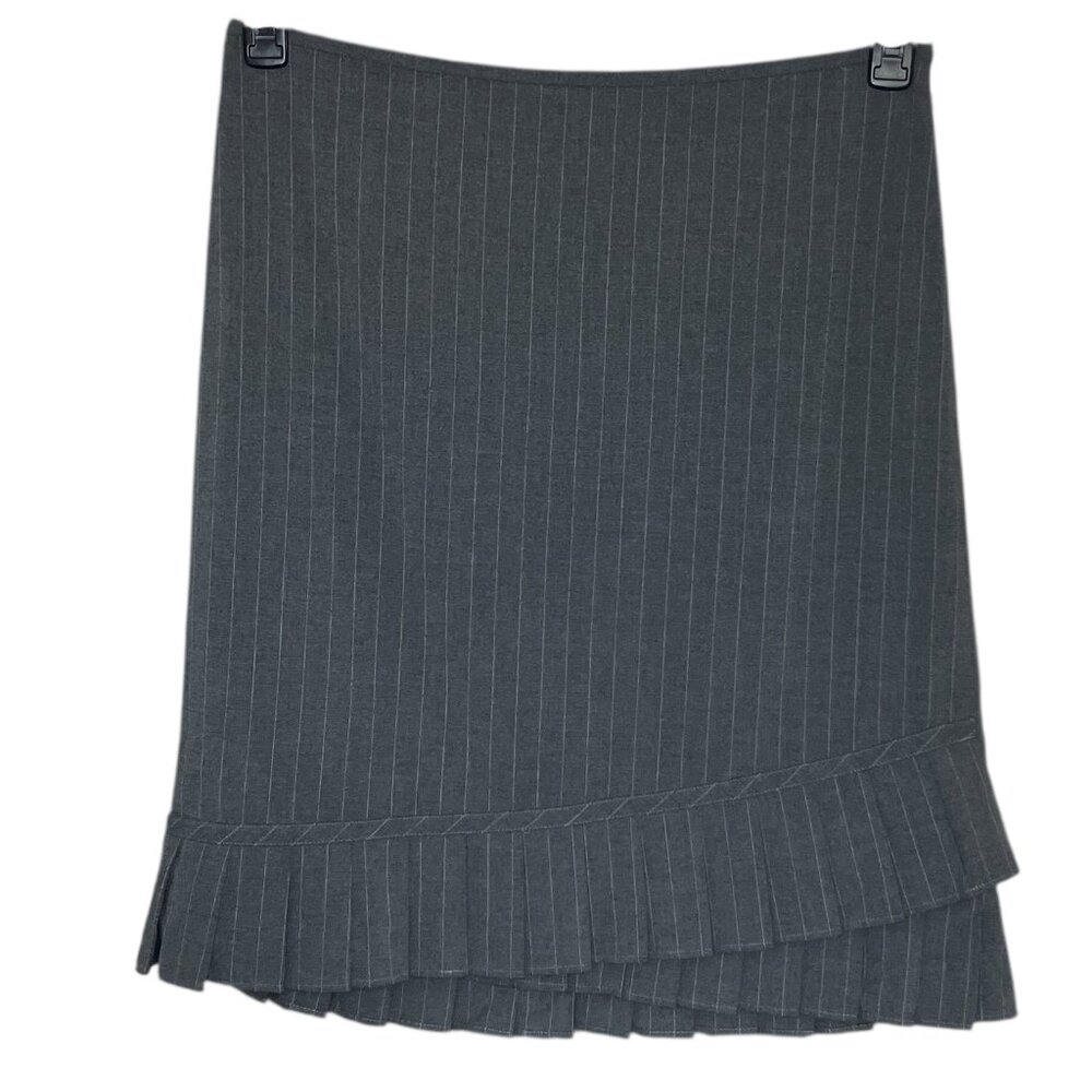 Vintage Y2K LOFT 14P Pinstripe Ruffle Skirt Office Siren Corpcore Officecore